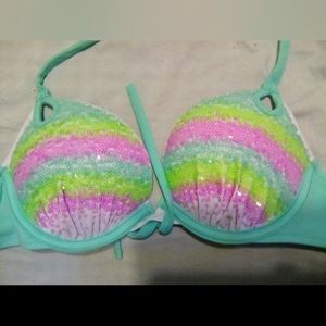 Victorias Secret Extreme Swim Top Bikini 32A Sequin Pushup Padded Top XS RARE